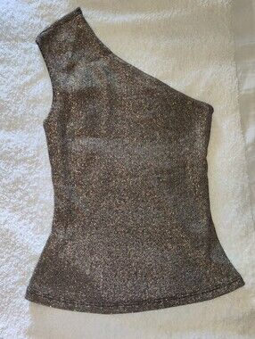 One-Shoulder Metallic Knit Tank Top - Bronze Sparkle